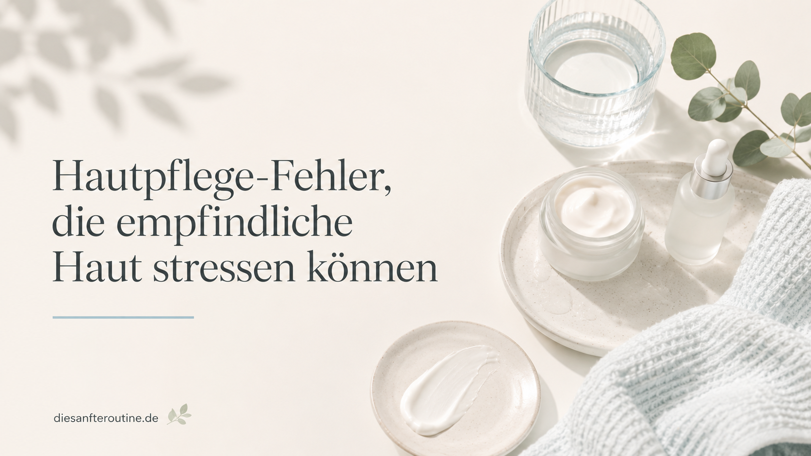 Ruhiges Hautpflege-Flatlay mit wenigen Produkten als Symbol für weniger Hautpflege-Fehler bei empfindlicher Haut