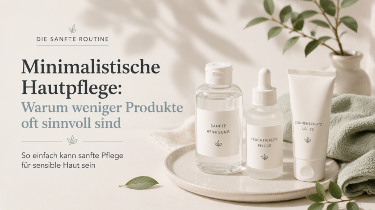 Minimalistische Hautpflege für sensible Haut mit wenigen Pflegeprodukten auf hellem Hintergrund